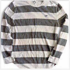 Hollister Charcoal and White Striped Crew